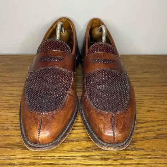 Allen Edmonds Leyland Woven Brown Penny Loafers Split Toe 